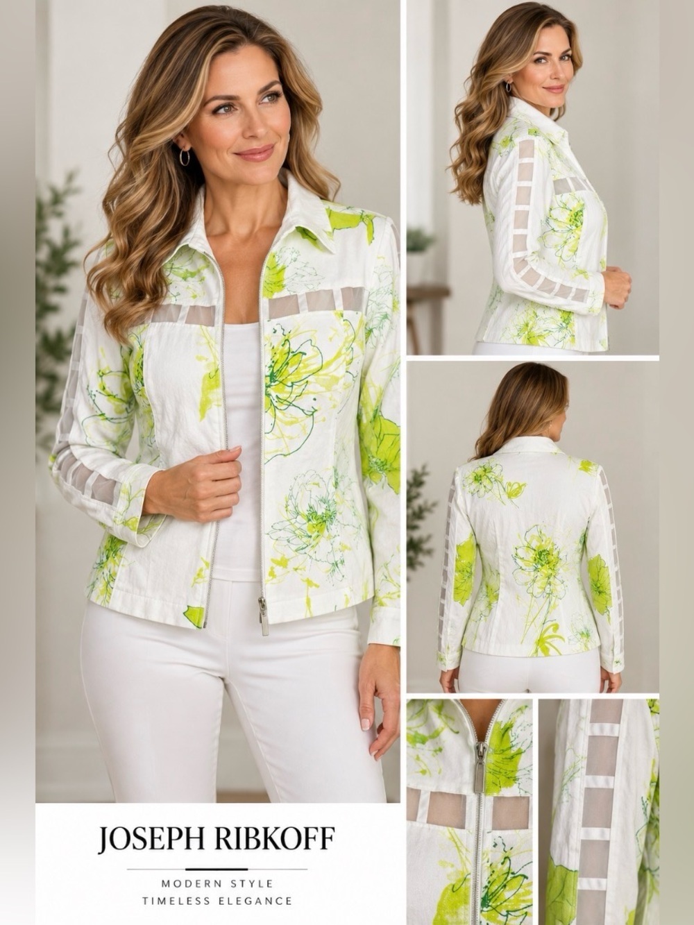 Joseph Ribkoff White & Lime zip up.